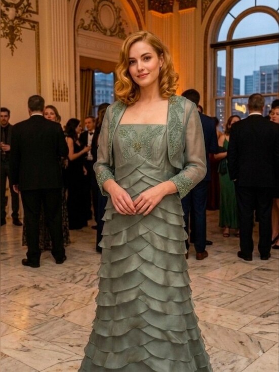 Alex Evenings Dresses & Skirts - Vintage Alex Evenings Size 8 Green Tiered Evening Gown with Jacket